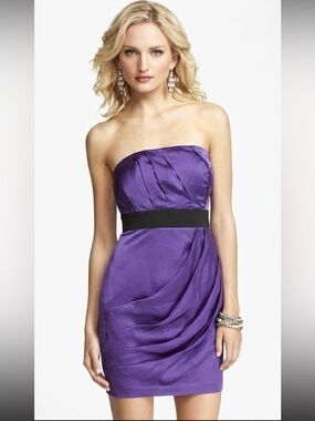 NWT Express Purple Satin Strapless Tulip Mini Dress Sz 2 Y2K Indie Sleaze Party